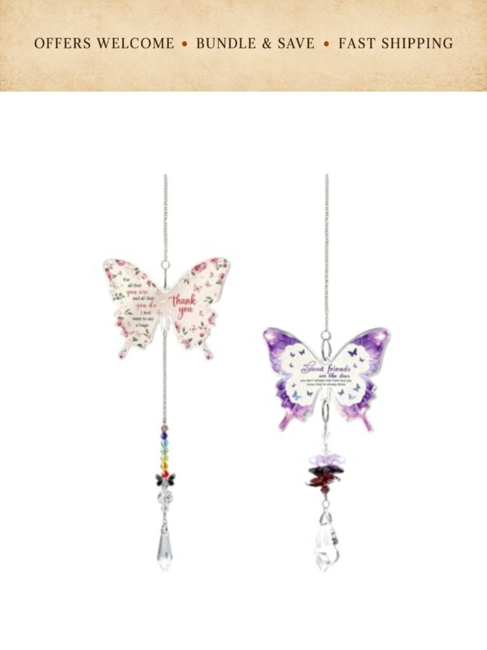 Butterfly Crystal Suncatcher Rainbow Maker Hanging Ornament Set